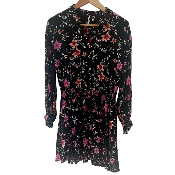 Free People Lighten Up Pink Floral Mini Dress in Black Combo Size X-Small Boho - Picture 3 of 9
